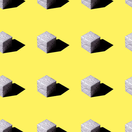 Gray squares with a black shadow on a yellow background are highlighted with a hard light. seamless...
