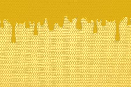 flowing golden-colored bee honey flows down the honeycomb. illustration is a drawn image.の写真素材