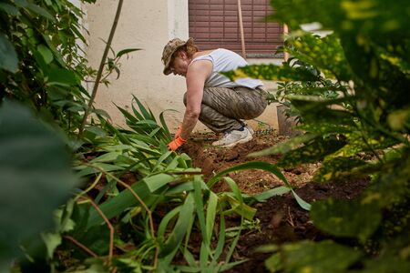 Senior woman working in the garden on the garden
