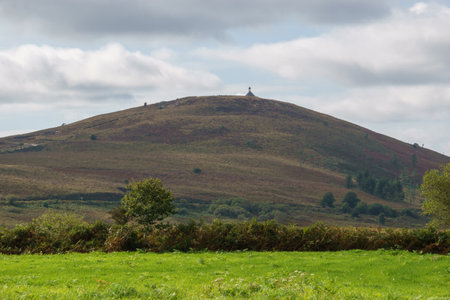The hill Mont Saint Michel de Brasparts with chapel on top on a sunny autumn day, Parc naturel...