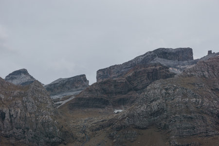 Roland Gap with massive rock formation in the Pyrenees mountains, Cirque de Gavarnie, France