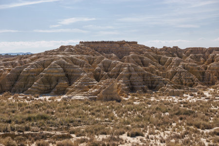 Rock formations at desert landscape of the arid plateau of the Bardenas Reales, Arguedas, Navarra, Spainの写真素材