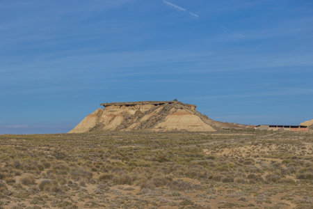 Rock formations at desert landscape of the arid plateau of the Bardenas Reales, Arguedas, Navarra, Spainの写真素材