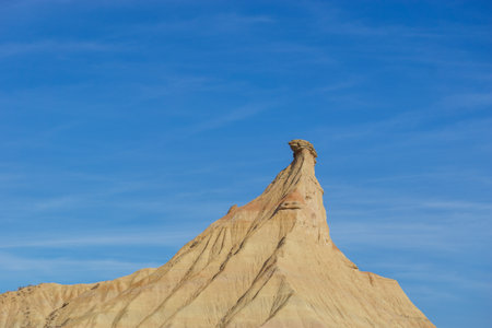 Bizarre rock formations at desert landscape of the arid plateau of the Bardenas Reales, Arguedas, Navarra, Spainの写真素材
