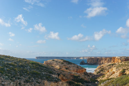 Path down to at Praia do Tonel beach, Sagres, Algarve, Portugalの写真素材