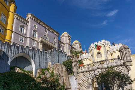 Facade of national Palace of Pena, Sintra, Lisbon, Portugalの写真素材