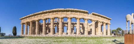 Temple of Hera at famous Paestum Archaeological UNESCO World Heritage Site, Province of Salerno, Campania, Italyの写真素材
