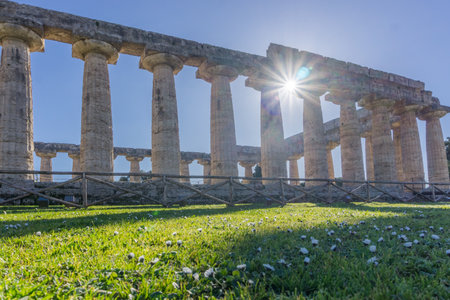 Temple of Hera at famous Paestum Archaeological UNESCO World Heritage Site, Province of Salerno, Campania, Italyの写真素材