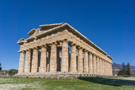 Temple of Hera at famous Paestum Archaeological UNESCO World Heritage Site, Province of Salerno, Campania, Italyの写真素材