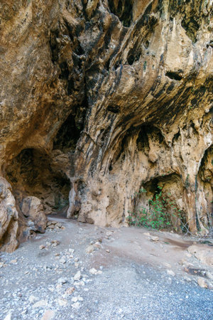 Close up view of rocks from large prehistoric cave Grotta dell'Uzzo at the Zingaro Nature Reserve, San Vito Lo Capo, Sicily, Italyの写真素材