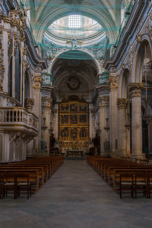 Beautiful baroque interior of the Church Duomo of San Giorgio in Modica, Sicily, Italyの写真素材