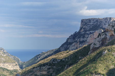 Beautiful canyon at Oriented Nature Reserve Cavagrande del Cassibile, Syracuse, Sicily, Italyの写真素材