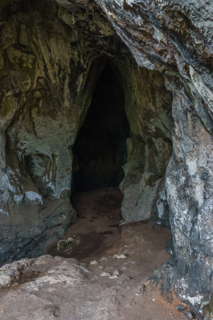 Entrance to Nestor's cave near Voidokilia Beach and Gialova Lagoon, Messenia, Peloponnese, Greeceの写真素材