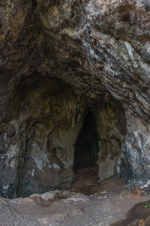 Entrance to Nestor's cave near Voidokilia Beach and Gialova Lagoon, Messenia, Peloponnese, Greeceの写真素材