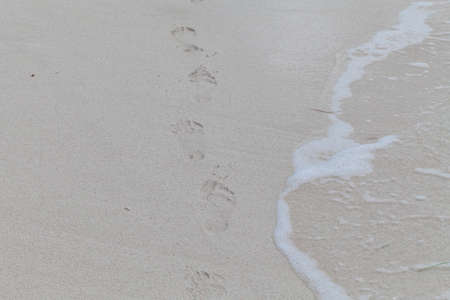 steps on the sand on the white sand beachの写真素材