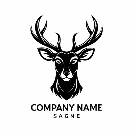 Stylized deer head illustration with detailed antlers and a strong, symmetrical design in black and whiteのイラスト素材