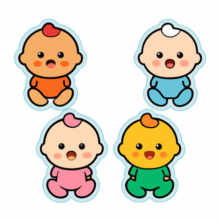 Cartoon infants! Seated figures, color variations, outline. Adorable, simple, and joyfulのイラスト素材