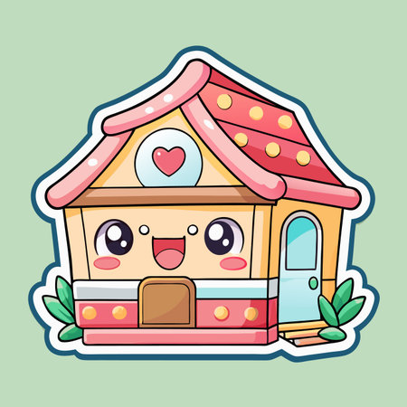 Cute house with big eyes, rosy cheeks, and a heartのイラスト素材