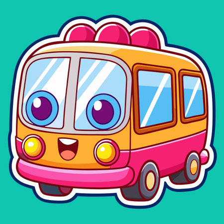 Cute vehicle with big eyes, bright colors and a friendly faceのイラスト素材
