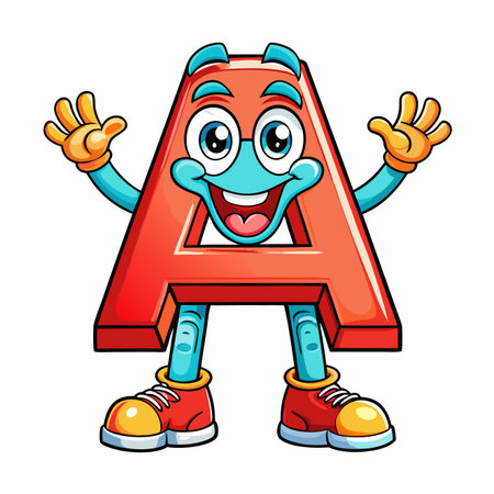 Red letter with a cartoon face, arms, and legs. Isolated on whiteのイラスト素材