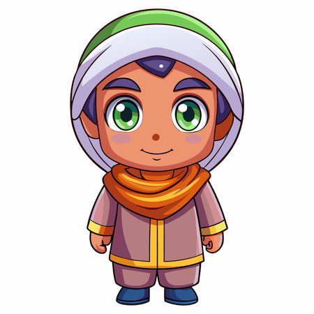 Cartoon depiction of a young boy in traditional Middle Eastern clothingのイラスト素材