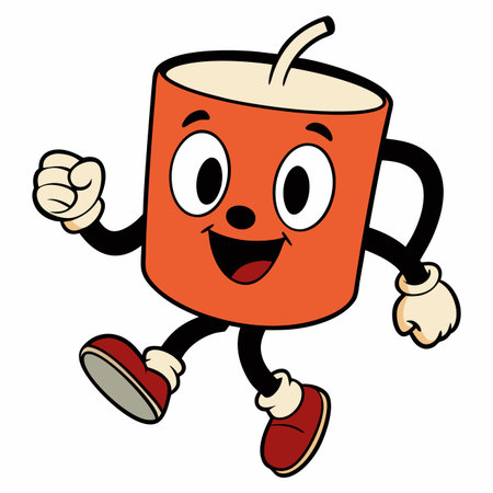 Cartoon character! Orange body, big eyes, retro style, smiling, running happilyのイラスト素材