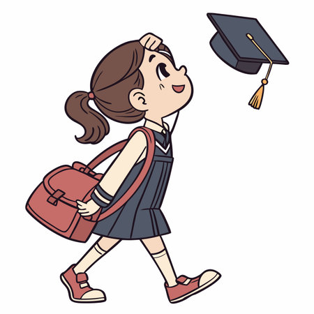 Girl in uniform throws mortarboardのイラスト素材