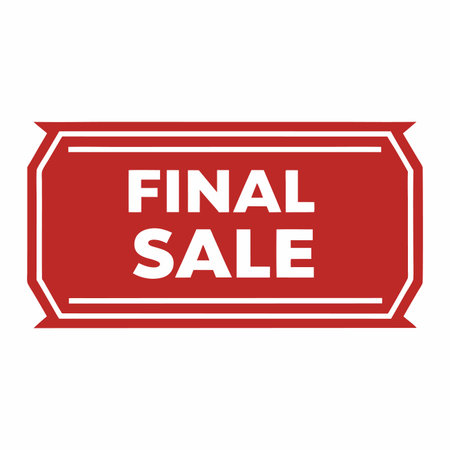 Rectangular sign says &quot;FINAL SALE&quot; in white font on a red background with white double bordersのイラスト素材