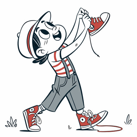 Funny hipster boy dancing in the park. Vector illustration.のイラスト素材