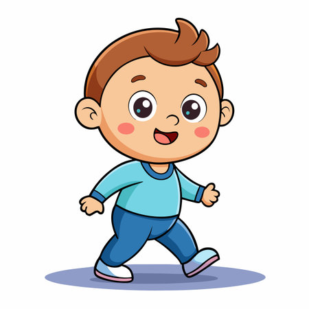 cute little boy running isolated on white background. vector illustration.のイラスト素材