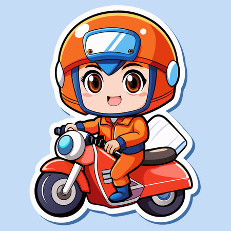 Cute Little Boy Riding Motorcycle Cartoon Mascot Illustrationのイラスト素材