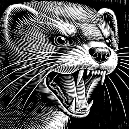 Ferret in dark engraving style. Fangs bared, intenseのイラスト素材
