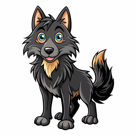 Cartoon wolf with blue eyes, black fur, &amp; fluffy tailのイラスト素材