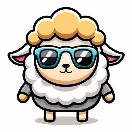 Cartoon sheep wearing blue sunglasses, cuteのイラスト素材