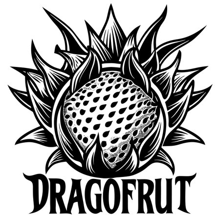 Dragon fruit graphic illustration with detailed peel and seed texturesのイラスト素材