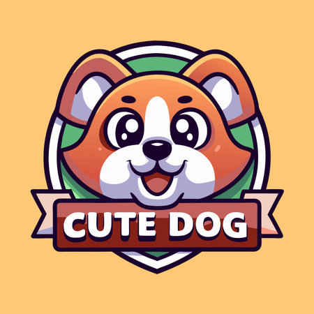 Cartoon dog face with bright, expressive eyes and a smiling expression framed by a green backgroundのイラスト素材