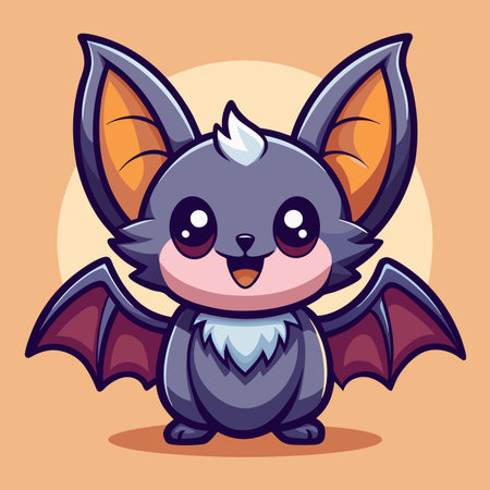 Cute cartoon bat illustration with oversized ears, wings, and large, glossy eyesのイラスト素材