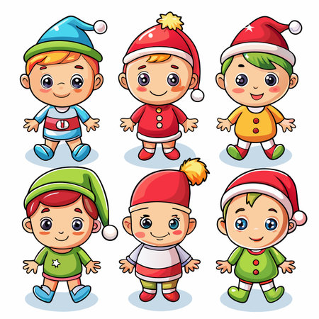 Cartoon collection cheerful children wear holiday outfitsのイラスト素材