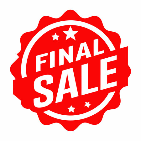 Red final sale badge with stars. Round sticker announcing clearance. Promotionsのイラスト素材