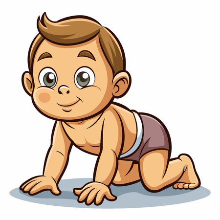 Adorable baby crawling with a cute smile, isolated on white backgroundのイラスト素材