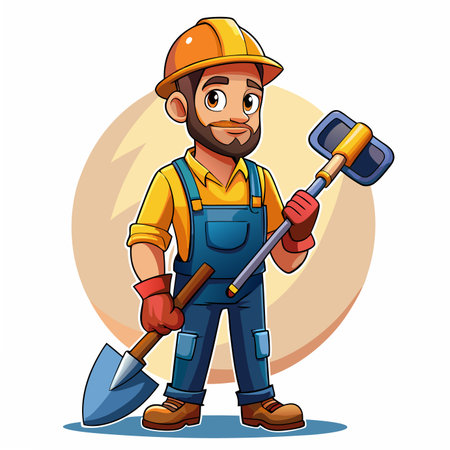 Cartoon construction worker with toolsのイラスト素材