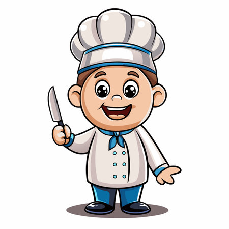 Happy cartoon chef with knife, smiling in uniformのイラスト素材