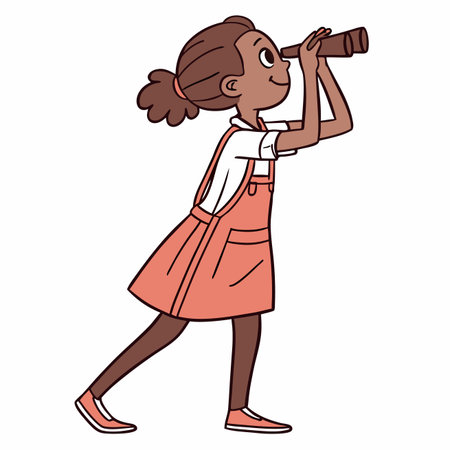 Girl looks through spyglassのイラスト素材