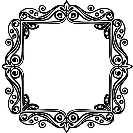Ornate square frame. Black and white vector illustration with intricate, swirling decorative elementsのイラスト素材