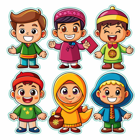 Kids in varied attire smilingのイラスト素材