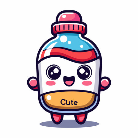 Cartoon potion bottle with a smiling face and layered contents, in shades of red, white and yellowのイラスト素材
