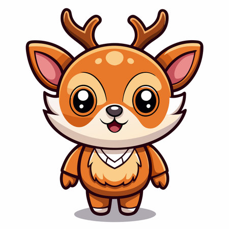 Adorable fawn illustration with big eyes, small antlers, and furry neckのイラスト素材