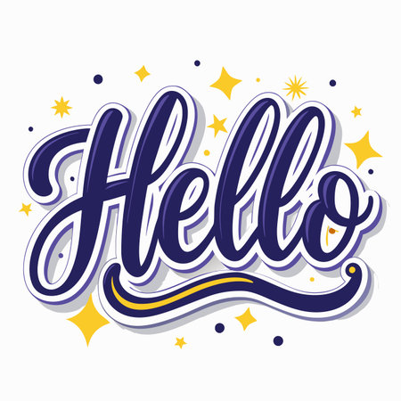 Hello&quot; lettering with stars and dots in a cheerful and friendly designのイラスト素材
