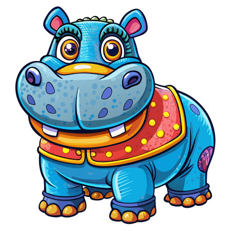 Cartoon hippopotamus with bright colors and a decorated vestのイラスト素材