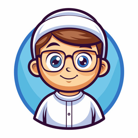 Boy with glasses and white cap, against blueのイラスト素材